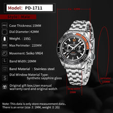 Load image into Gallery viewer, PAGANI DESIGN Stainless Steel Men Quartz Wristwatches Waterproof 100m Sapphire Glass