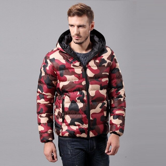 Men's Cotton Padded Down Jacket Camouflage Parka Camo Zipper