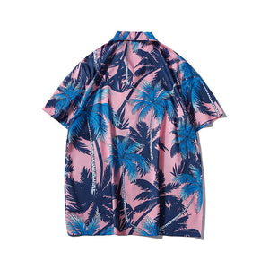 Men's Hawaiian Shirt Men 2022 Summer Coconut Tree Print Lapel Holiday Short Sleeve Casual Shirts