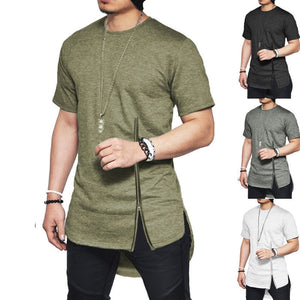 T-shirt Summer Short Sleeve Zipper Fashion Curved hem Cotton
