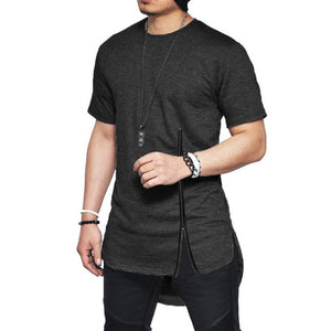 T-shirt Summer Short Sleeve Zipper Fashion Curved hem Cotton