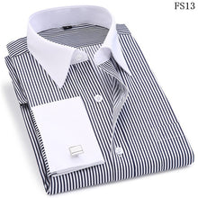 Load image into Gallery viewer, Men&#39;s Shirts Striped Cufflinks Casual Dress Long Sleeved White Collar
