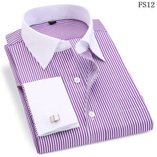 Load image into Gallery viewer, Men&#39;s Shirts Striped Cufflinks Casual Dress Long Sleeved White Collar

