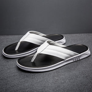 Men's Genuine Leather Slippers Summer Flip Flops Fashion Beach