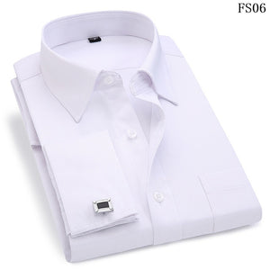 Men's Shirts Striped Cufflinks Casual Dress Long Sleeved White Collar