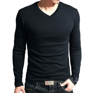 T-Shirt V-Neck Long Sleeve Cotton