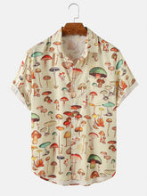 Load image into Gallery viewer, Men Hawaiian Shirts Lapel Chest Pocket Short Sleeve Colorful Element Mushroom Pattern Print Button Up Casual Shirt
