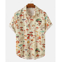 Load image into Gallery viewer, Men Hawaiian Shirts Lapel Chest Pocket Short Sleeve Colorful Element Mushroom Pattern Print Button Up Casual Shirt
