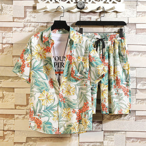 Mens Set Short Sleeve Hawaiian Shirt Shorts Casual Floral Beach Two Piece Suit New Fashion Hawaii