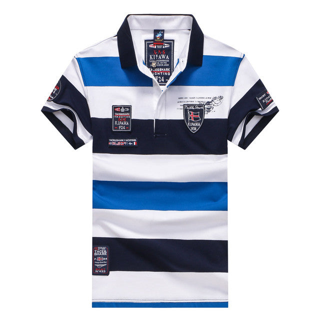 Polo New style Fashion Summer Men Wide stripe Casual embroidery Short sleeve